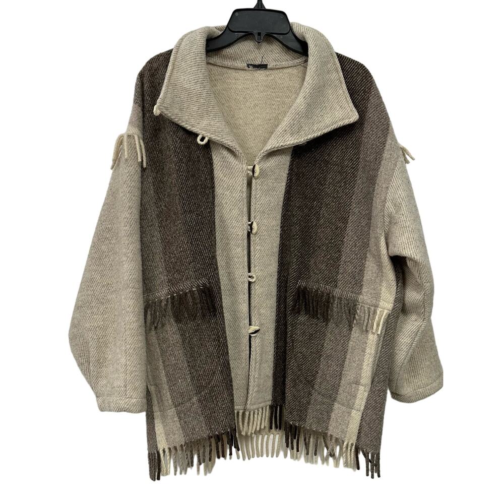 Vintage Rusk & Finch Wool Fringe Koala Bear Cardigan jacket Shacket Med/Large?
